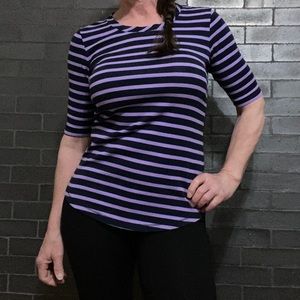 Banana Republic Elbow length knit top - black/purple stripe size M